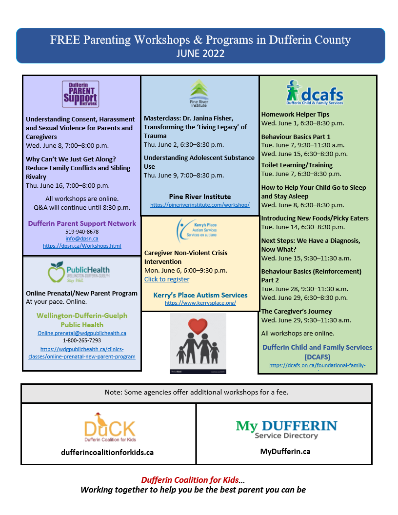 Dufferin County Parenting Workshops June 2022